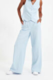 Kadın Yeni Moda Geniş Paça Uzun Boy Dokuma Geniş Paça Wide Leg Pilili Pantolon