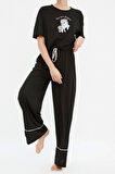 Kadın Polyester Karışımlı Bisiklet Yaka Kısa Kol Pamuklu Baskılı T-shirt-Pantolon Örme Pijama Takımı