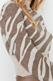Kadın Moda Şık Crop Dik Yaka Uzun Kol Zebra Zebra Desenli Crop Triko Kazak