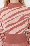 Kadın Moda Şık Crop Dik Yaka Uzun Kol Zebra Zebra Desenli Crop Triko Kazak