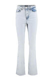 Kadın Moda Şık Kot Pantolon Boru Paça Regular Boy Denim Lacivert Yırtmaçlı Yüksek Bel Jeans