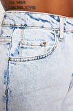 Kadın Moda Şık Kot Pantolon Boru Paça Regular Boy Denim Lacivert Yırtmaçlı Yüksek Bel Jeans