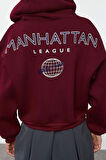 Kadın Moda Şık Relaxed Kapüşonlu Düşük Kol Crop Sırt Baskı Detaylı Kalın İçi Polarlı Örme Sweatshirt