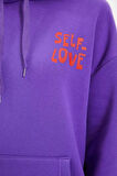 Kadın Oversize Kapüşonlu Düşük Kol Uzun Sırt Baskı Geniş Kalıp Kalın İçi Polarlı Örme Sweatshirt