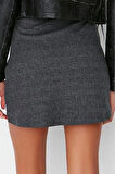 Kadın Moda Stil Mini Astarsız Örme Yırtmaç Detaylı Mini Normal Bel Örme Etek