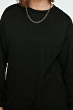 Kadın Tesettür Moda Şık Relaxed Bisiklet Yaka Düşük Kol Uzun Yırtmaç Detaylı Basic Örme Sweatshirt