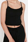 Kadın Moda Şık Geniş Paça Crop Boy Uzun Kollu Fitillli Bluz Hırka Pantolon Triko Alt-Üst Takım