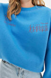Kadın Regular Bisiklet Yaka Standart Kol Regular Basic Fit Baskılı Kalın İçi Polarlı Örme Sweatshirt
