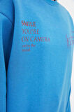 Kadın Regular Bisiklet Yaka Standart Kol Regular Basic Fit Baskılı Kalın İçi Polarlı Örme Sweatshirt