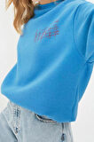 Kadın Regular Bisiklet Yaka Standart Kol Regular Basic Fit Baskılı Kalın İçi Polarlı Örme Sweatshirt