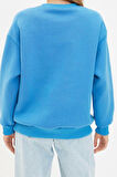 Kadın Regular Bisiklet Yaka Standart Kol Regular Basic Fit Baskılı Kalın İçi Polarlı Örme Sweatshirt