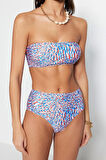 Yeni Leopar Straplez Yüksek Bel Hipster Desenli Straplez Yüksek Bel Hipster Bikini Takımı