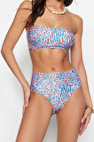 Yeni Leopar Straplez Yüksek Bel Hipster Desenli Straplez Yüksek Bel Hipster Bikini Takımı