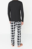 Erkek %100 Pamuk Bisiklet Yaka Uzun Kol Regular Fit Bisiklet Yaka Pijama Takımı