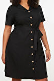 Yeni Rahat Günlük Shally Dokuma Gömlek Yaka Kısa Kol Gömlek Elbise Mini Boy Büyük Beden Elbise