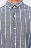 Erkek Moda Uzun Kol Dokuma Açık Haki Slim Fit Çizgili Gömlek
