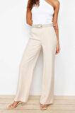 Kadın Yeni Moda Geniş Paça Uzun Boy Dokuma Yüksek Bel Wide Leg Geniş Paça Pilili Pantolon