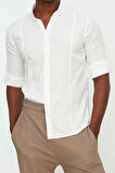 Erkek Moda Uzun Kol Dokuma Super Slim Fit Düğmeli Yaka Kulplu Apoletli Kolay Ütülenebilir Gömlek