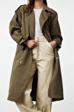 Kadın Moda Şık Oversize Ceket Yaka Uzun Düz Astarlı Oversize Kuşaklı Trençkot