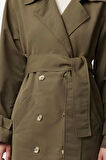 Kadın Moda Şık Oversize Ceket Yaka Uzun Düz Astarlı Oversize Kuşaklı Trençkot