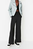 Kadın Yeni Moda Geniş Paça Uzun Boy Dokuma Wide Leg Geniş Paça Beli Lastikli Pantolon