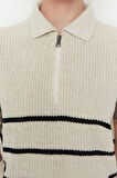 Kadın Moda Şık Polo Yaka Standart Kol Regular Fermuarlı Çizgili Triko Süveter