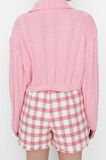Kadın Moda Şık Crop Polo Yaka Regular Crop Polo Yaka Triko Hırka