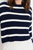 Kadın Moda Şık Bisiklet Yaka Düşük Kol Crop Basic Çizgili Triko Kazak