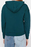 Kadın Moda Regular Kapüşonlu Düşük Kol Regular Normal Kalıp Basic Kalın İçi Polarlı Örme Sweatshirt