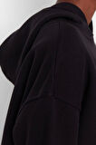 Kadın Moda Regular Kapüşonlu Düşük Kol Regular Normal Kalıp Basic Kalın İçi Polarlı Örme Sweatshirt