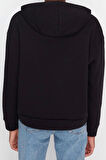 Kadın Moda Regular Kapüşonlu Düşük Kol Regular Normal Kalıp Basic Kalın İçi Polarlı Örme Sweatshirt