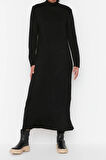 Yeni Regular Günlük Tek Plaka Triko Yarım Balıkçı Yaka Uzun Kol Shift Uzun Boy Tesettür Elbise