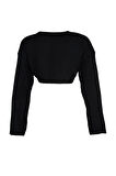 Kadın Moda Şık Bisiklet Yaka Standart Kol Crop Süper Basic Triko Kazak