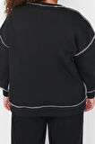 Kadın Büyük Beden Moda Şık Regular Bisiklet Yaka Düşük Kol Regular Düşük Kol Örme Sweatshirt