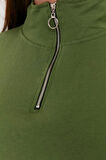 Kadın Büyük Beden Oversize Polo Yaka Düşük Kol Regular Fermuarlı Yüksek Yakalı İnce Örme Sweatshirt