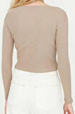 Kadın Moda Şık Crop V Yaka Slim Kalıp Örme 2li Paket Fitted Vücuda Oturan Fitilli Esnek Bluz