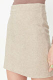 Kadın Moda Stil Mini Astarsız Dokuma A-line Kaşe Kumaş Mini Dokuma Etek