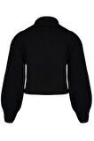 Kadın Moda Şık Crop Dik Yaka Regular Crop Fermuarlı Triko Hırka
