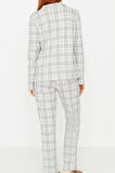Kadın Moda Şık Gömlek Yaka Boru Paça Uzun Kol %100 Pamuklu Ekoseli Örme Pijama Takımı
