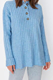 Kadın Tesettür Moda Şık Regular Düğmeli Yaka Uzun Kol Düz Yakası Düğmeli Fitilli Triko Kazak