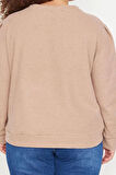 Kadın Büyük Beden Moda Şık Regular Bisiklet Yaka Balon Kol Regular Selanik İnce Örme Sweatshirt