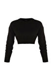 Kadın Moda Şık Bisiklet Yaka Düşük Kol Crop Super Basic Triko Kazak