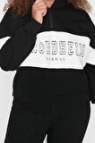 Kadın Büyük Beden Moda Regular Dik Yaka Düşük Kol Regular Fermuarlı Kalın Şardonlu Örme Sweatshirt