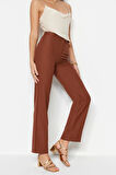 Kadın Yeni Moda Boru Paça Uzun Boy Dokuma Düz Kesim Yüksek Bel Nervür Dikişli Pantolon