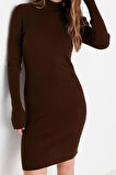 Yeni Slim Casual Günlük Tek Plaka Triko Dik Yaka Uzun Kol Bodycone Mini Boy Elbise