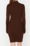 Yeni Slim Casual Günlük Tek Plaka Triko Dik Yaka Uzun Kol Bodycone Mini Boy Elbise