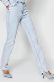 Kadın Moda Şık Kot Pantolon Boru Paça Regular Boy Denim Antrasit Yüksek Bel Jeans