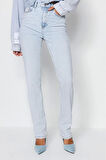 Kadın Moda Şık Kot Pantolon Boru Paça Regular Boy Denim Antrasit Yüksek Bel Jeans