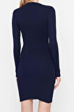 Yeni Slim Gündüz Gece Tek Plaka Triko Bisiklet Yaka Uzun Kol Bodycone Mini Boy Elbise