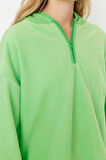 Kadın Moda Şık Bol Kapüşonlu Düşük Kol Uzun Kalın Polar ve Fermuarlı Geniş Kalıp Örme Sweatshirt